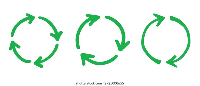 Set of hand drawn recycle arrow icon Recycling resources symbol Reuse of materials, zero waste, green environment, saving the planet