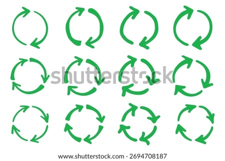 Set of hand drawn recycle arrow icon Recycling resources symbol Reuse of materials, zero waste, green environment, saving the planet