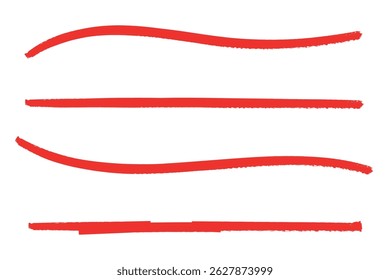 Set of hand drawn red brush line vector design element doodle lines underline scribble