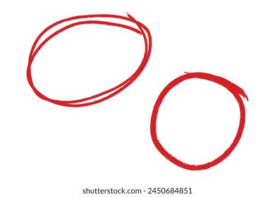 Set of hand drawn red circle, brush stroke vector highlighter