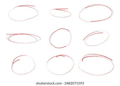 Set of hand drawn red circle highlighter, vector illustration, design element, round shape