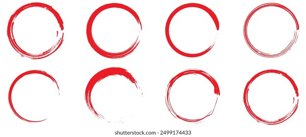 Set of hand drawn red circle, brush stroke vector highlighter.