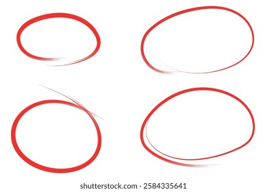 Set of hand drawn red circle highlighter design element grunge round shape