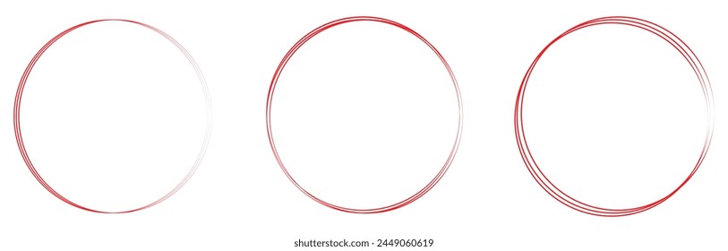 Conjunto de círculos rojos dibujados a mano y óvalos. Resalte los marcos de círculo. Elipses en estilo garabato. Ilustración vectorial aislada sobre fondo blanco. Ilustración vectorial. Archivo Eps 331.