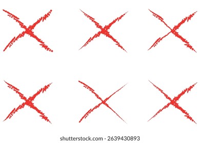 Set of hand drawn red cross mark icon, letter x design graphic element, deny or disagree symbol