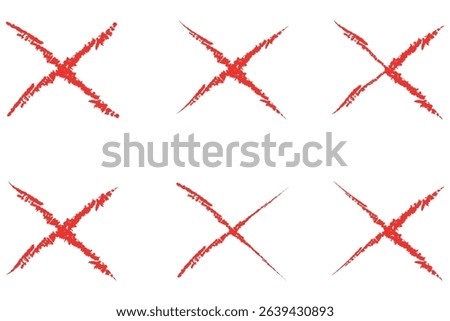 Set of hand drawn red cross mark icon, letter x design graphic element, deny or disagree symbol