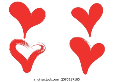 Set of hand drawn red heart vector illustration design element