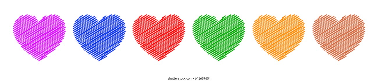 Set of hand drawn red heart - vector