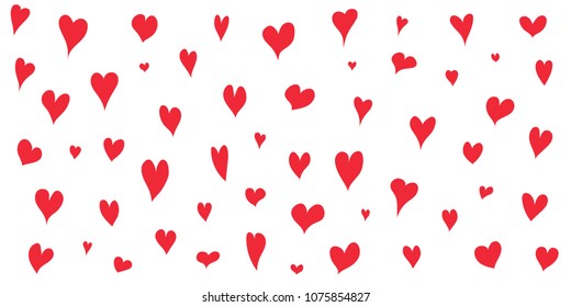 Set of hand drawn red hearts, vector illustration.