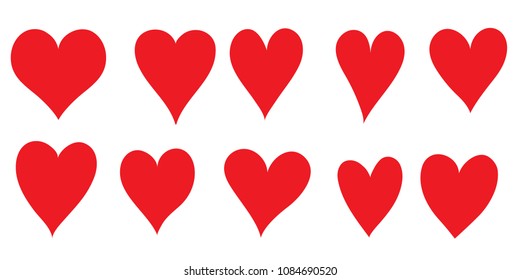 Set of hand drawn red hearts, vector illustration.