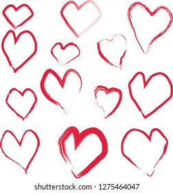 set of hand drawn red hearts. design elements for Valentine's day . nice red hearts make by brush for your design.  