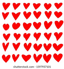 set of hand drawn red hearts