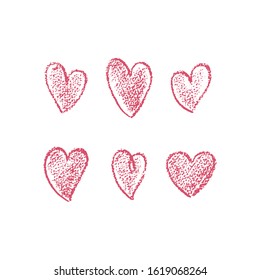 Set of hand drawn red hearts. Drawn hearts with scribble effect. Vector illustration. For decoration Valentine's day. For greeting card, banners, web design, decoration of the storefront, printing.