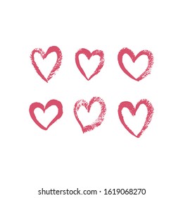 Set of hand drawn red hearts. Hearts drawn with brush. Vector illustration. For decoration Valentine's day. For greeting card, banners, web design, decoration of the storefront, printing on textile.