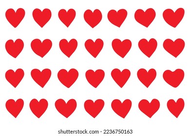 Set of hand drawn red hearts, vector illustration. Love symbol for Valentines day card or t-shirt design.