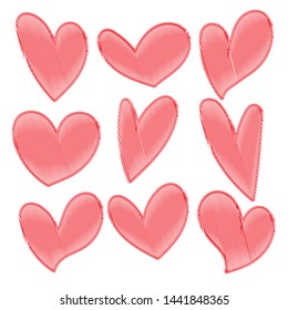 Set of hand drawn Red Love hearts symbol element vector design on white background