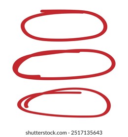Set of hand drawn red ovals. Highlight circle frames