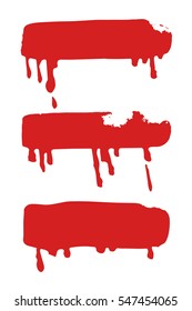 Set of hand drawn red paint object for design use. Abstract brush drawing. Vector art illustration grunge splashes, drops, stains, frames, blot