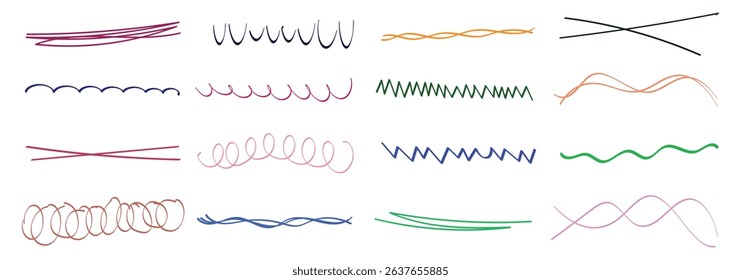 Set of hand drawn red pencil lines and strokes. Doodle vector ink brush lines. Crosses and curved strokes. Vector freehand illustration isolated on white background.
