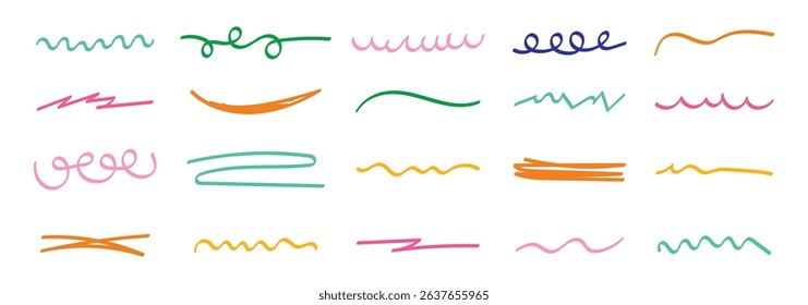 Set of hand drawn red pencil lines and strokes. Doodle vector ink brush lines. Crosses and curved strokes. Vector freehand illustration isolated on white background.