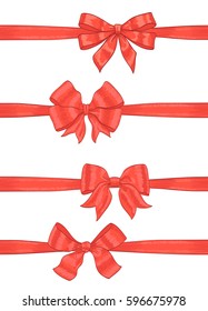 set of hand drawn red ribbons bow on white. vector