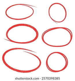 Set of hand drawn red round circle scribbles highlighter design element