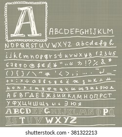 set of hand drawn retro alphabets on texture background