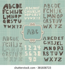 set of hand drawn retro alphabets on texture background