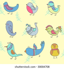 Set of hand drawn retro birds