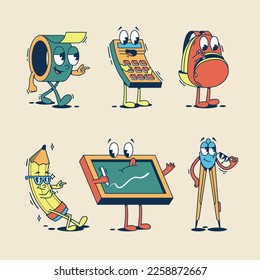 Set of Hand drawn retro cartoon stationery