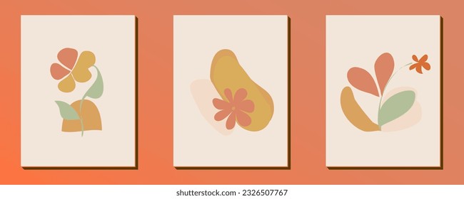 Conjunto de formas de flor retro dibujadas a mano y elemento de diseño de doodle. Hojas de arte en línea, flores y plantas. Ilustración vintage contemporánea de vector abstracto. Perfecto para afiches, publicaciones en medios sociales, pegatinas.