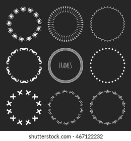 Set of hand drawn retro hipster pattern. Wreath for invitations and birthday cards. Abstract vector background. Illustration. Graphic style. Doodle art design elements. Frame collection.