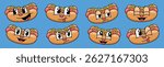 Set of hand drawn retro hot dog cartoon emoticon vector illustration