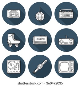 Set of hand drawn retro icons