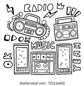 set hand drawn retro radio