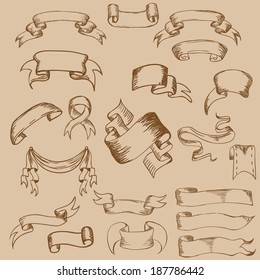 set of hand drawn retro ribbons