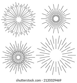 set of hand drawn retro sunbursts, bursting rays