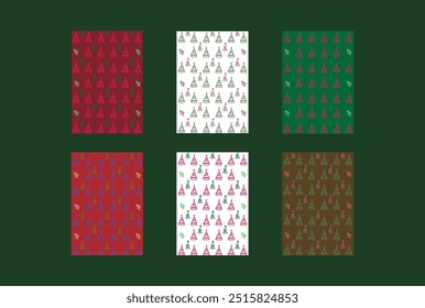 A set of hand drawn retro toned winter Christmas theme vector background image materials. Gift wrap paper.There are Christmas trees patten above