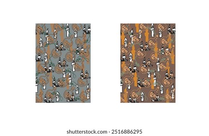 A set of hand drawn retro toned halloween theme vector background image materials. Halloween magic potion, candle, crystal pendant