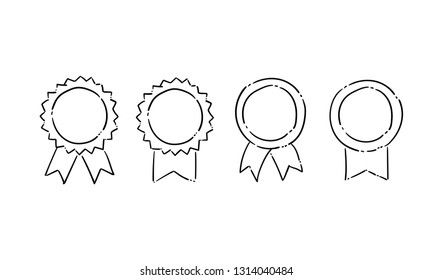 Set of hand drawn ribbon banners and medals, doodle collection