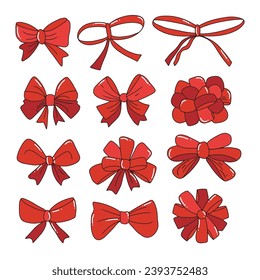 set of hand drawn ribbon redisolated on white background. party, cleberation, christmas element illustration