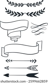 set hand drawn ribbons with arrow