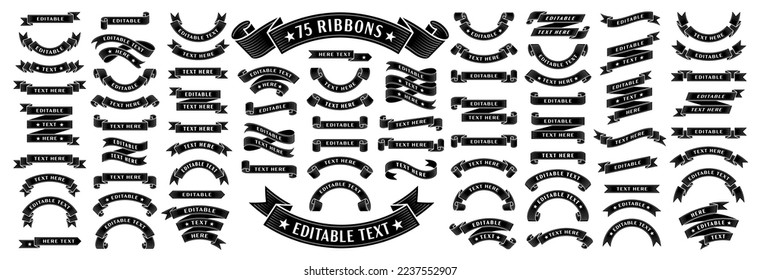 Set of Hand drawn ribbons  banners. Hand drawn Badge, banner, ribbon, flag, sunburst design element. Vector illustration