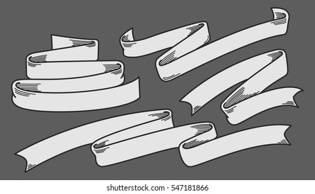 Set of Hand drawn ribbons / banners Vector illustration.