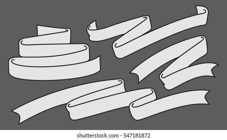 Set of Hand drawn ribbons / banners Vector illustration.