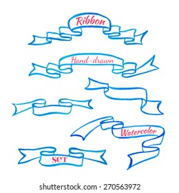 Set of hand drawn ribbons elements on white background. Vector