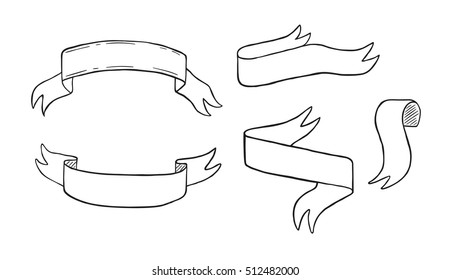 Set of hand drawn ribbons. Elements for design.