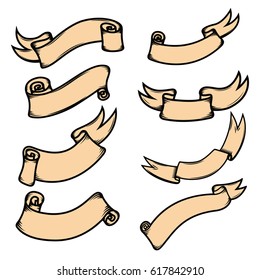 Set of hand drawn ribbons isolatead on white background. Design elements for logo, label, emblem, sign. Vector illustration