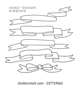 Set of hand drawn ribbons isolated on white background