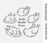 Set Hand drawn roasted chicken icon Design Template. vector sketch doodle illustration. Perfect for food concepts, diet infographics, icons or web design, street restaurants menu